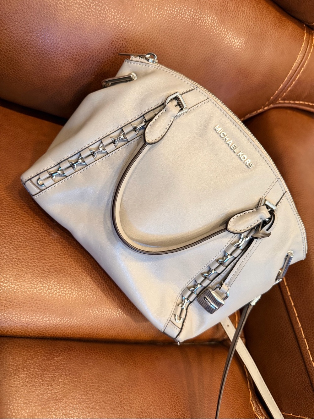 Michael Kors Leather Satchel Handbag in Light Gray